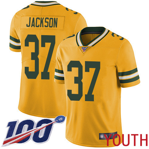 Green Bay Packers Limited Gold Youth #37 Jackson Josh Jersey Nike NFL 100th Season Rush Vapor Untouchable->green bay packers->NFL Jersey